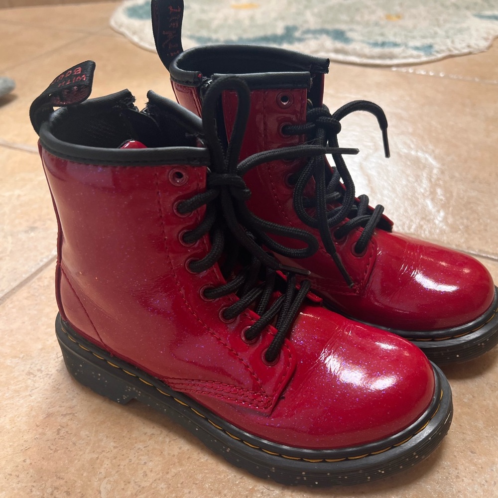 Kids Dr. Martens Red Sparkle Boots